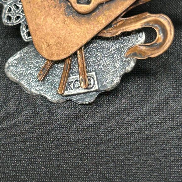 Designer KC Kenneth Cole Mixed Metal Brass Copper Fall Modernist Pin Brooch - Picture 4 of 7